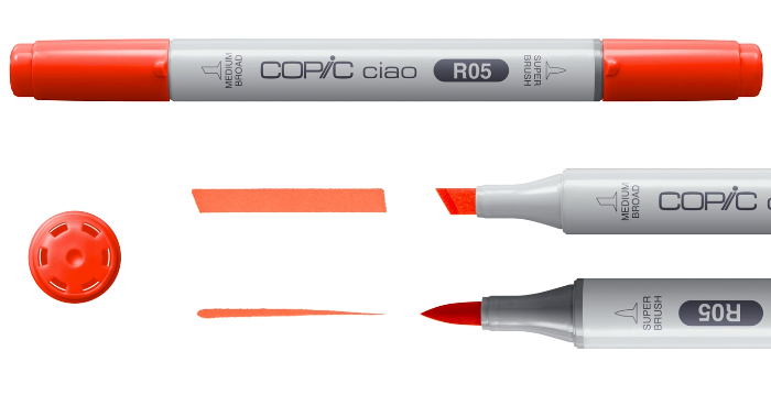 Copic Ciao Alkoholmarker Produktübersicht mit Farbmuster und Illustration einer Eule