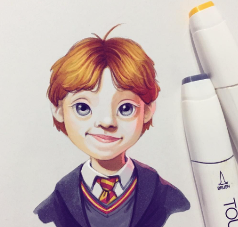 Manga-Illustration erstellt mit Alkoholmarkern: Beispiel für Blending und Farbverläufe